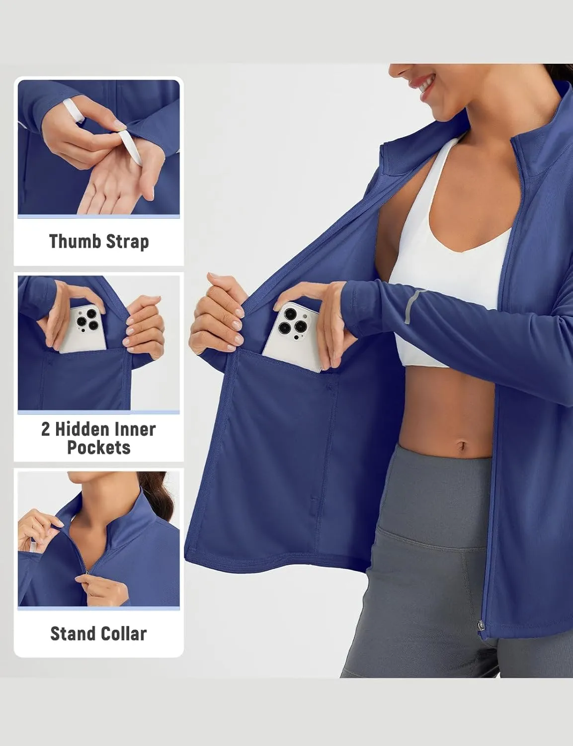 baleaf Women's Lightweight Running Jacket Sun Protection Athletic Full Zip Long Sleeve Shirts UPF 50  Pockets Cycling
