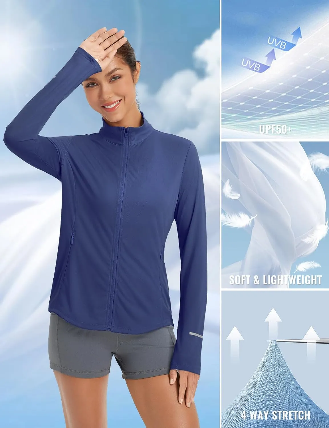 baleaf Women's Lightweight Running Jacket Sun Protection Athletic Full Zip Long Sleeve Shirts UPF 50  Pockets Cycling