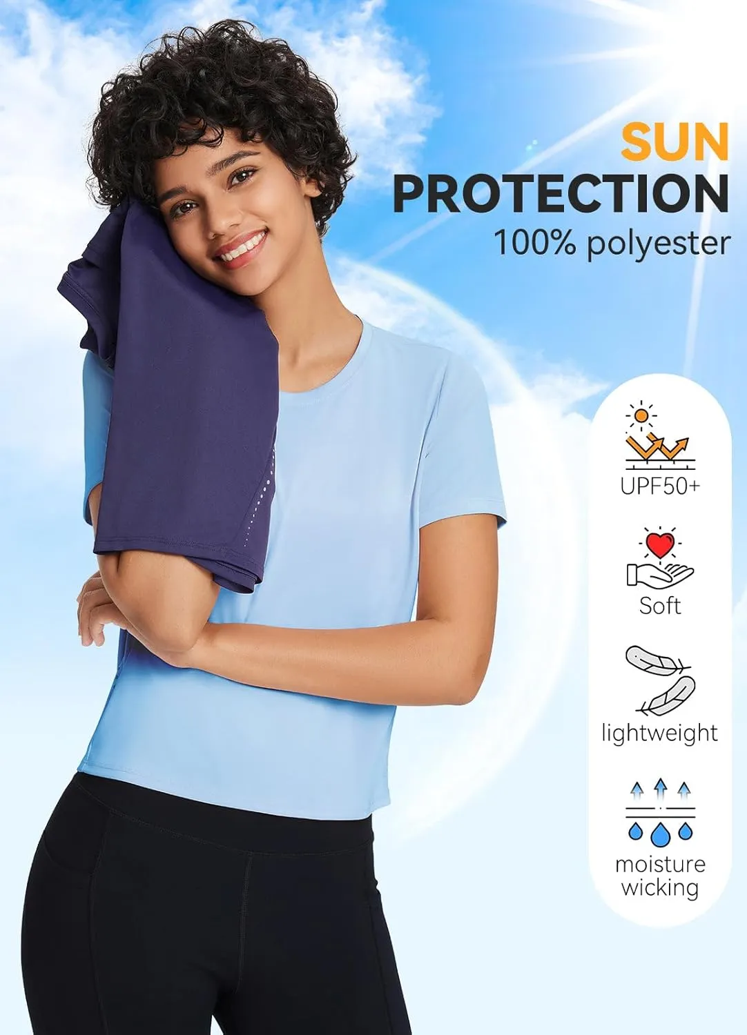 baleaf Women's Workout Tops Athletic Shirts Cropped Short Sleeve Split Back Running Gym Quick Dry Sun Protection UPF 50 