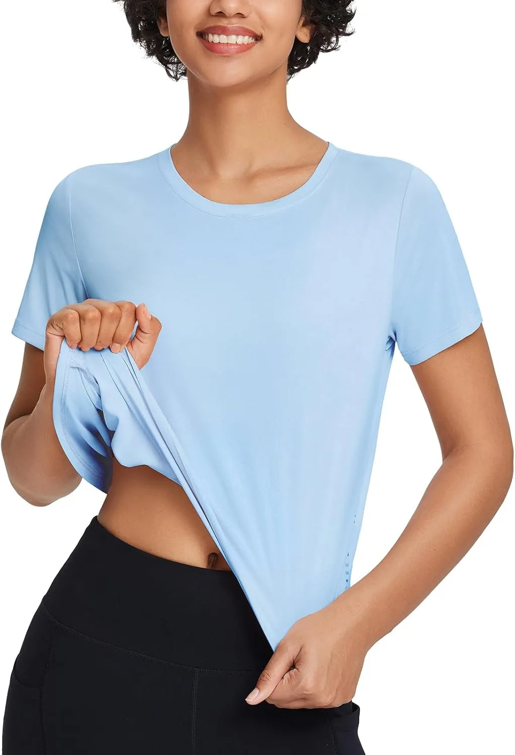 baleaf Women's Workout Tops Athletic Shirts Cropped Short Sleeve Split Back Running Gym Quick Dry Sun Protection UPF 50 