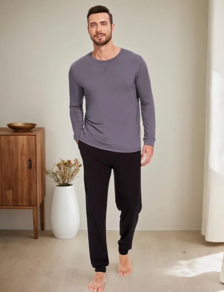Bamboo-Derived Viscose Men's Pajama Top Soft Long Sleeve Sleep T-Shirt