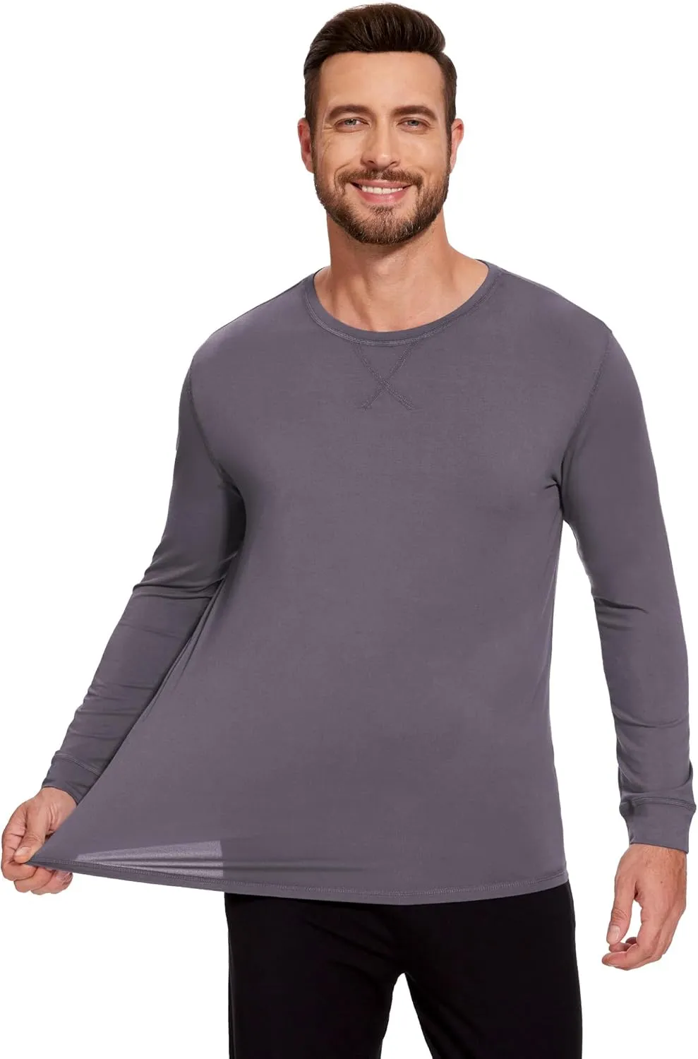 Bamboo-Derived Viscose Men's Pajama Top Soft Long Sleeve Sleep T-Shirt
