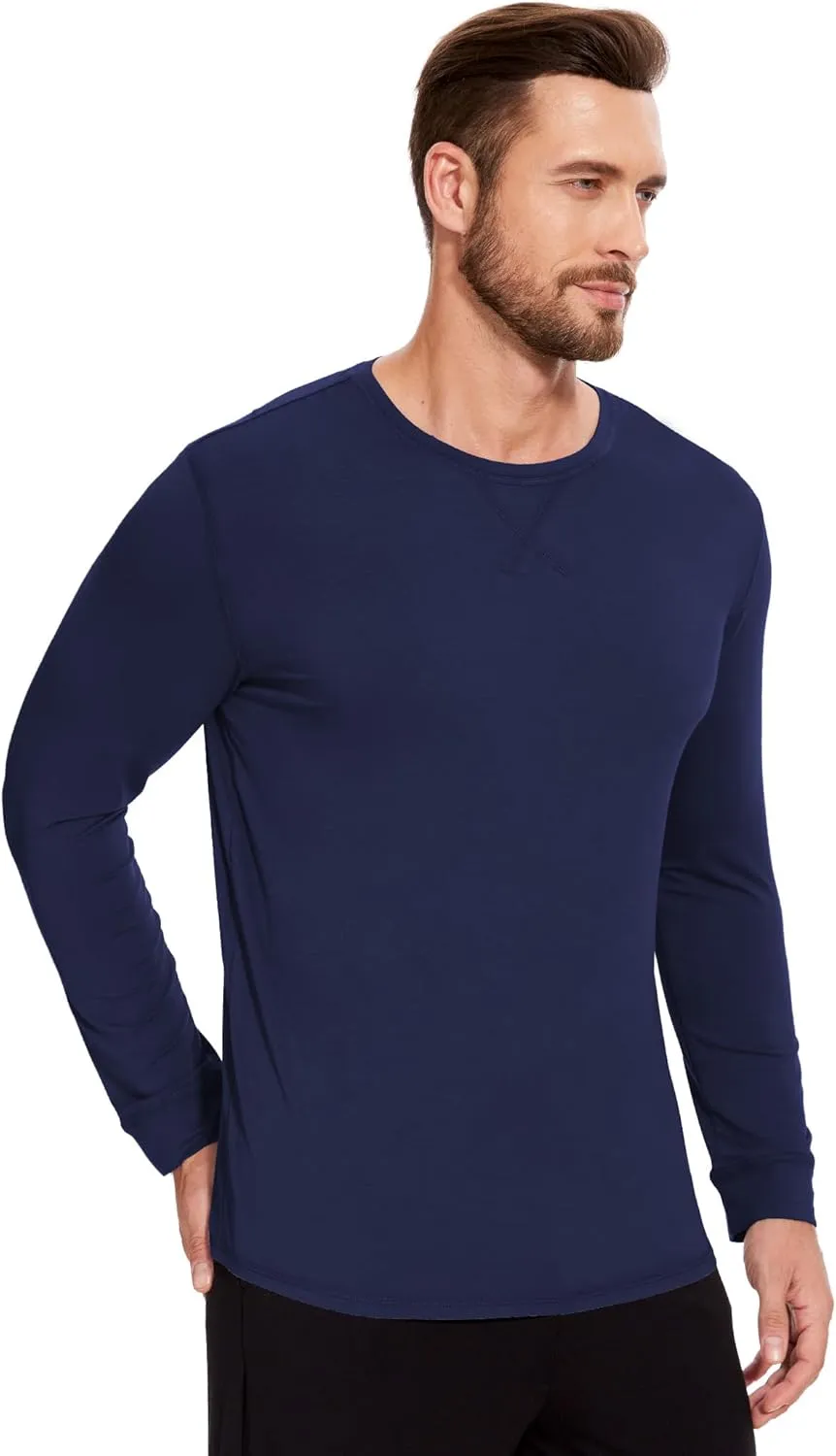 Bamboo-Derived Viscose Men's Pajama Top Soft Long Sleeve Sleep T-Shirt