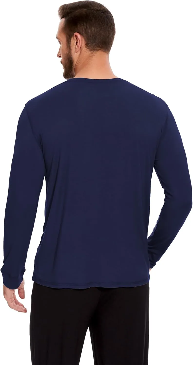 Bamboo-Derived Viscose Men's Pajama Top Soft Long Sleeve Sleep T-Shirt