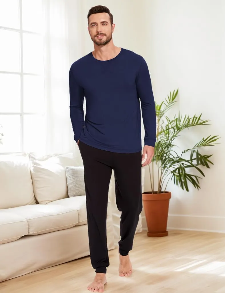 Bamboo-Derived Viscose Men's Pajama Top Soft Long Sleeve Sleep T-Shirt