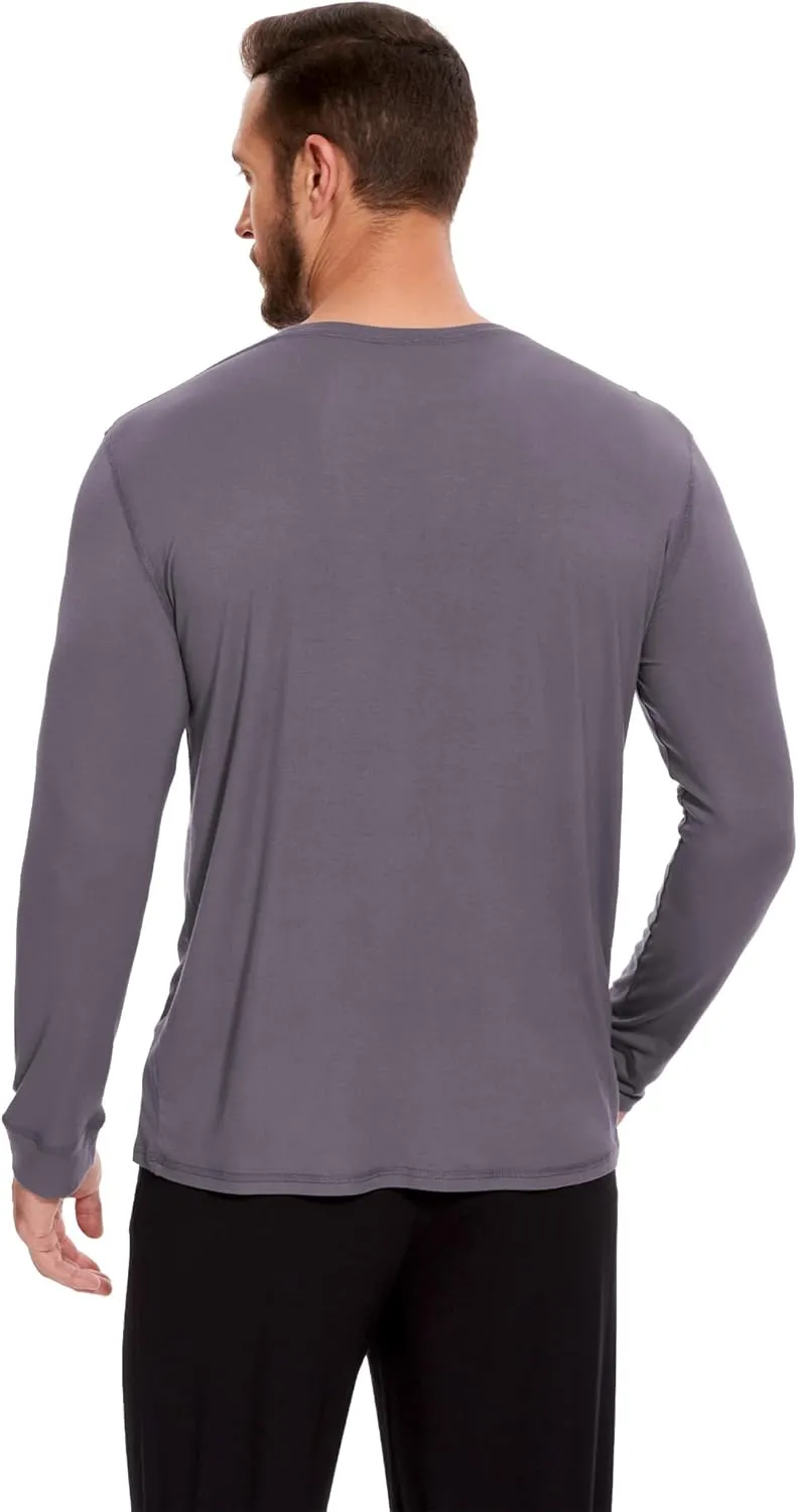 Bamboo-Derived Viscose Men's Pajama Top Soft Long Sleeve Sleep T-Shirt
