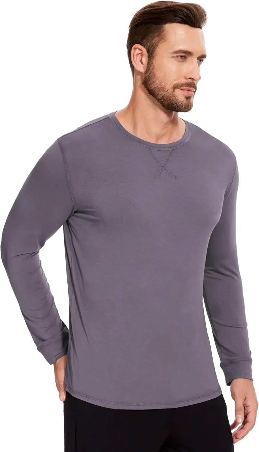 Bamboo-Derived Viscose Men's Pajama Top Soft Long Sleeve Sleep T-Shirt