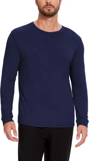Bamboo-Derived Viscose Men's Pajama Top Soft Long Sleeve Sleep T-Shirt
