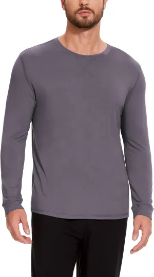 Bamboo-Derived Viscose Men's Pajama Top Soft Long Sleeve Sleep T-Shirt