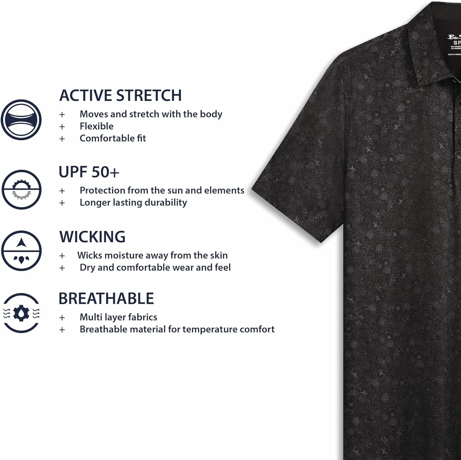 Ben Sherman Men's Performance Stetch Golf Shirts Extra Soft Fabric, Moisture-Wicking, Odor Resistant