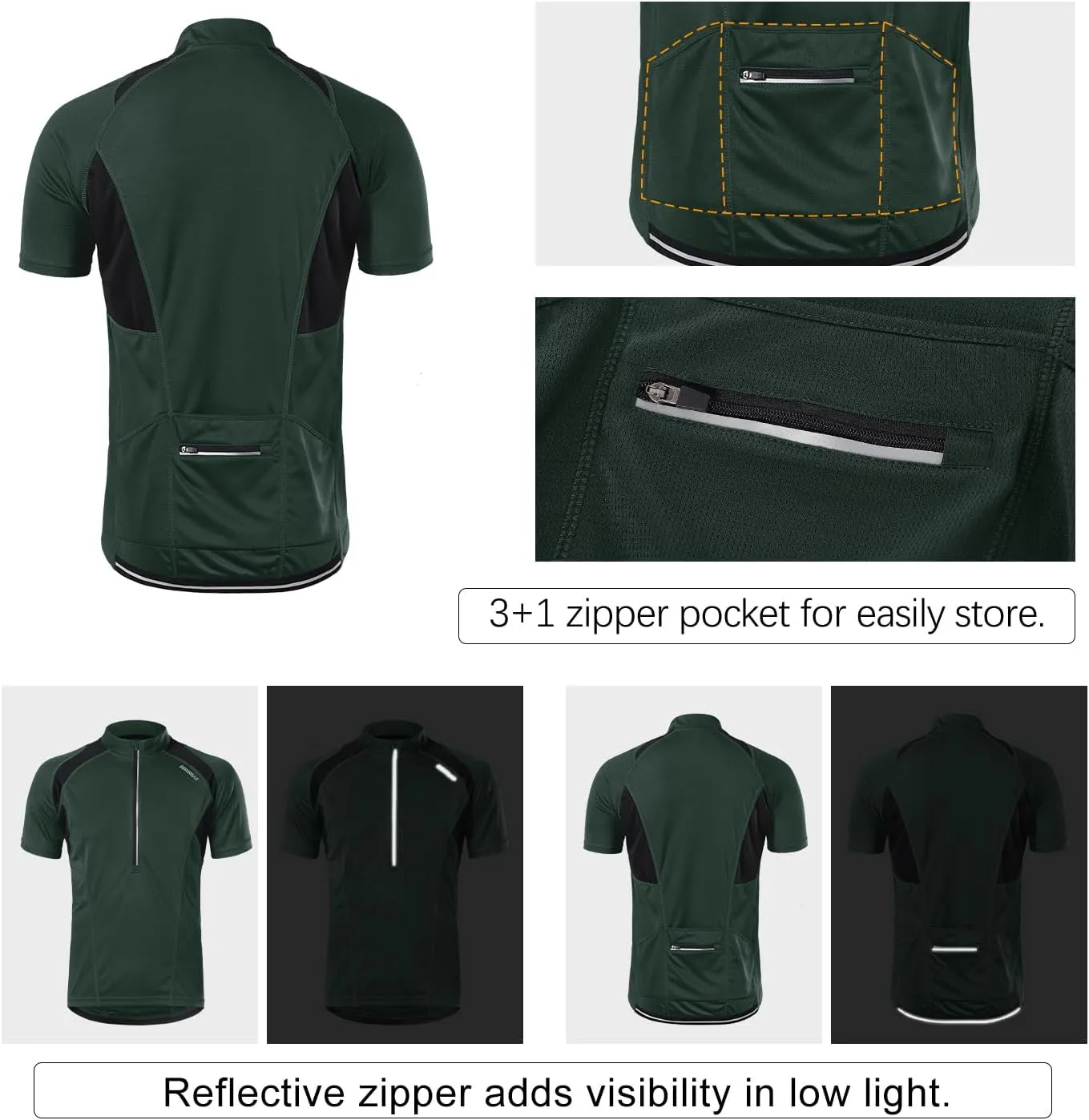 BERGRISAR Men's Half Zipper Cycling Jersey Short Sleeves Bike Bicycle Shirts with Zipper Pocket Quick-Dry Breathable BG060