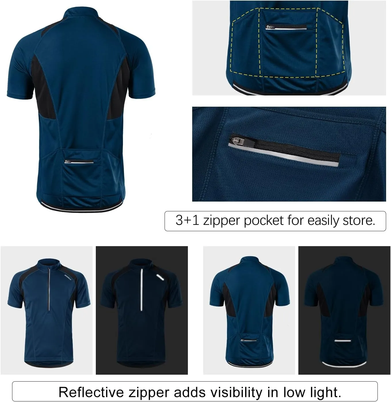BERGRISAR Men's Half Zipper Cycling Jersey Short Sleeves Bike Bicycle Shirts with Zipper Pocket Quick-Dry Breathable BG060