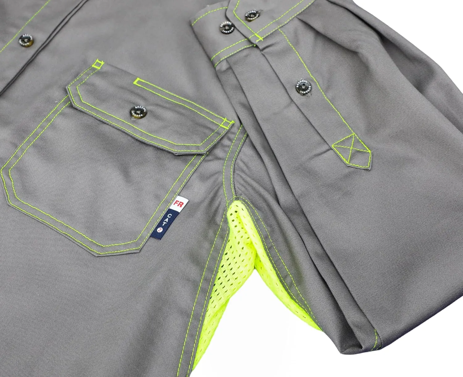 BOCOMAL FR Shirt for Summer Lightweight Vented Mesh Back and Underarm Breathable Flame Resistant Welding Button Down Shirts