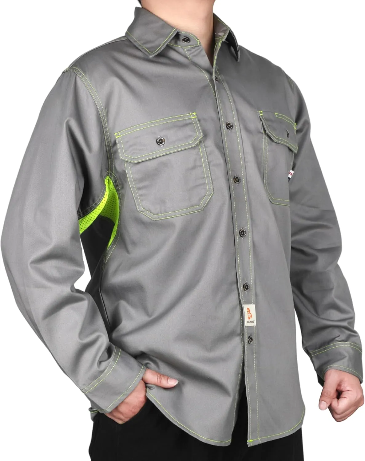 BOCOMAL FR Shirt for Summer Lightweight Vented Mesh Back and Underarm Breathable Flame Resistant Welding Button Down Shirts