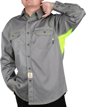 BOCOMAL FR Shirt for Summer Lightweight Vented Mesh Back and Underarm Breathable Flame Resistant Welding Button Down Shirts