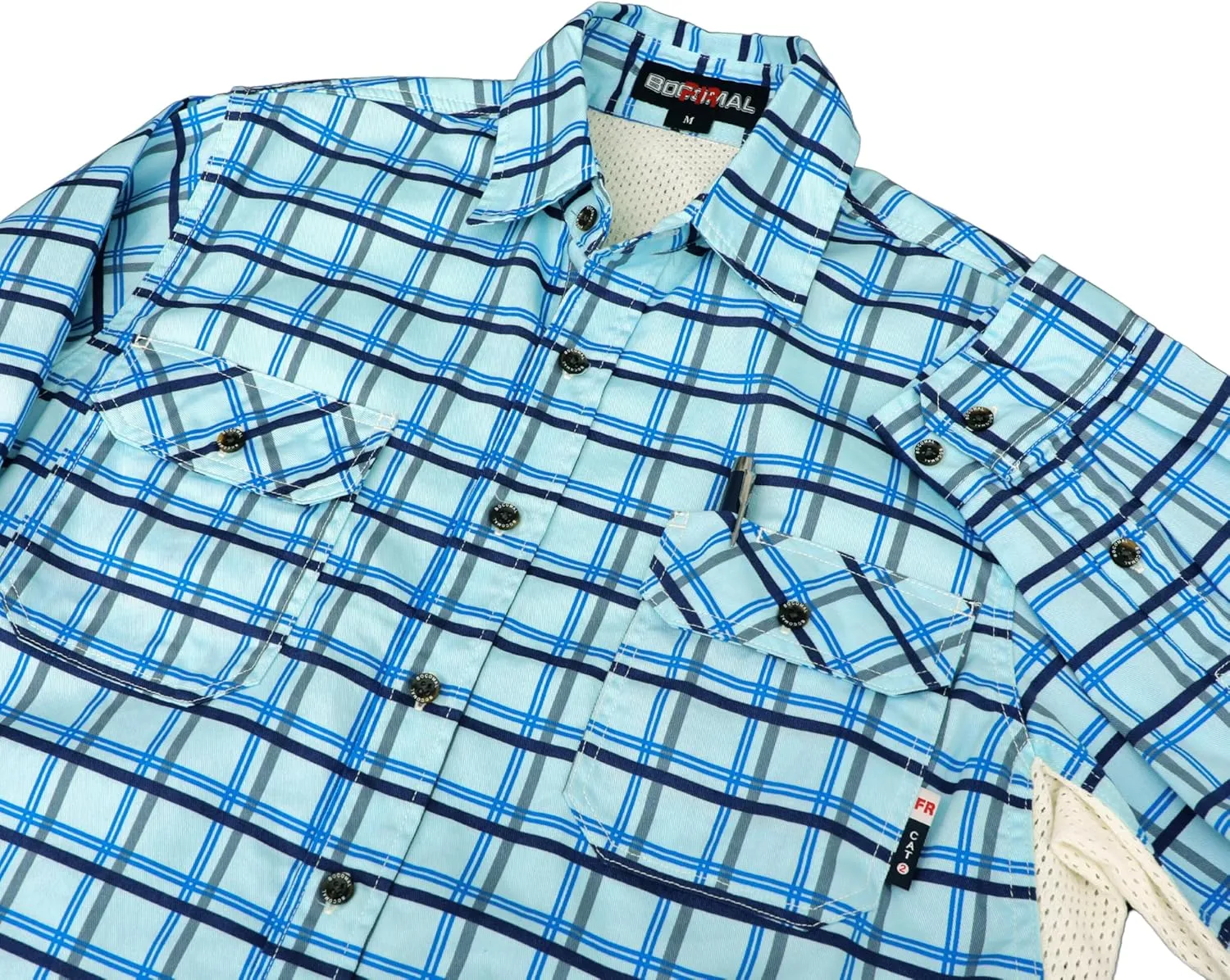 BOCOMAL FR Shirt for Summer Lightweight Vented Mesh Back and Underarm Breathable Flame Resistant Welding Button Down Shirts