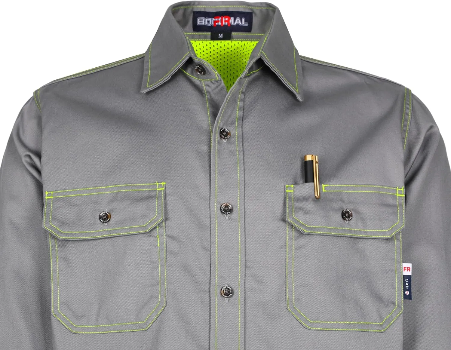 BOCOMAL FR Shirt for Summer Lightweight Vented Mesh Back and Underarm Breathable Flame Resistant Welding Button Down Shirts
