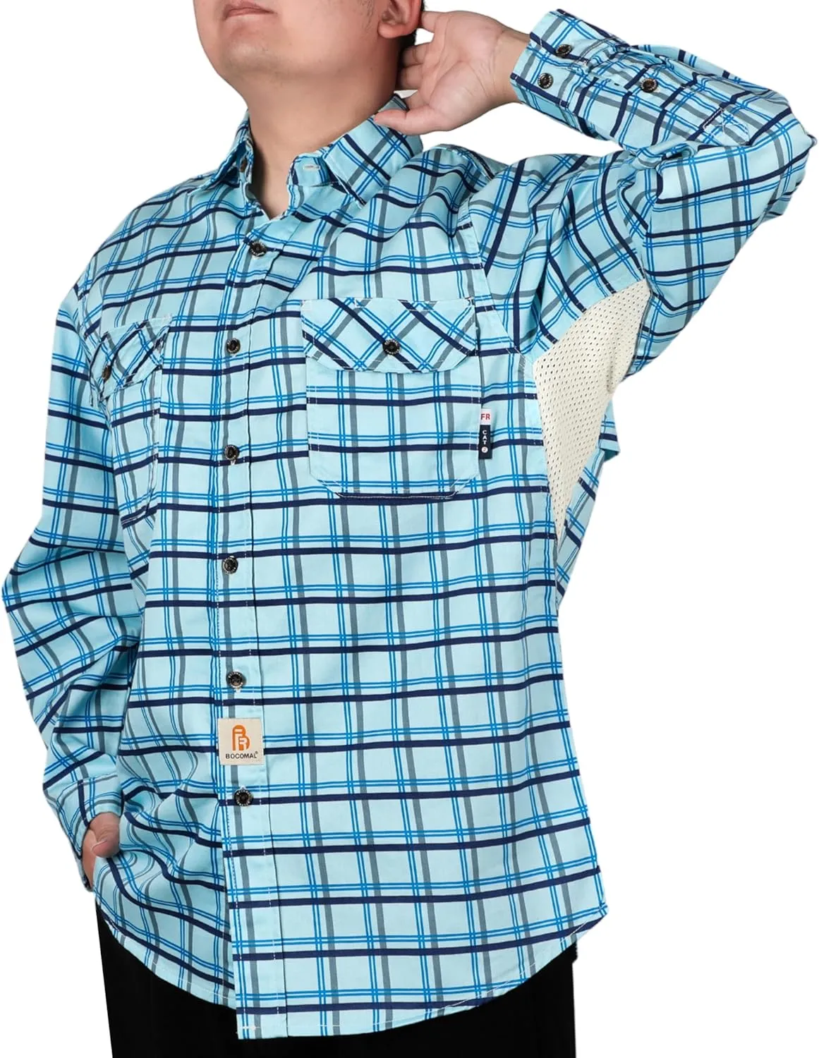 BOCOMAL FR Shirt for Summer Lightweight Vented Mesh Back and Underarm Breathable Flame Resistant Welding Button Down Shirts
