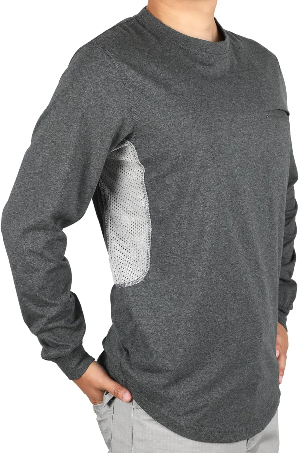 BOCOMAL FR Shirts for Summer Breathable Vented Design 6oz Heather Jersey Flame Resistant Long Sleeve Crew T Shirt