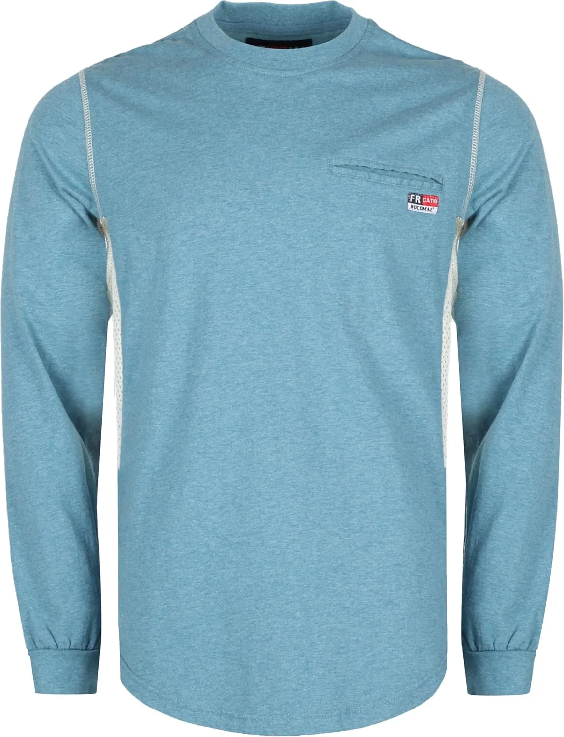BOCOMAL FR Shirts for Summer Breathable Vented Design 6oz Heather Jersey Flame Resistant Long Sleeve Crew T Shirt