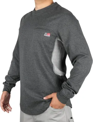 BOCOMAL FR Shirts for Summer Breathable Vented Design 6oz Heather Jersey Flame Resistant Long Sleeve Crew T Shirt