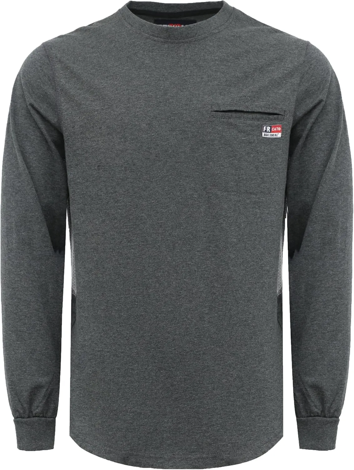 BOCOMAL FR Shirts for Summer Breathable Vented Design 6oz Heather Jersey Flame Resistant Long Sleeve Crew T Shirt