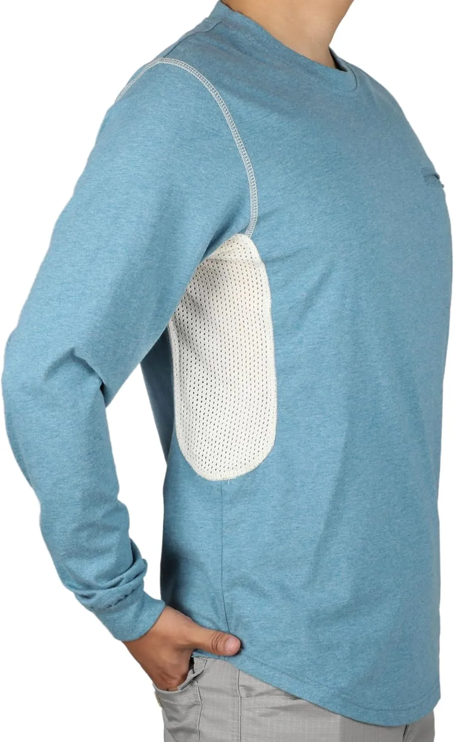 BOCOMAL FR Shirts for Summer Breathable Vented Design 6oz Heather Jersey Flame Resistant Long Sleeve Crew T Shirt