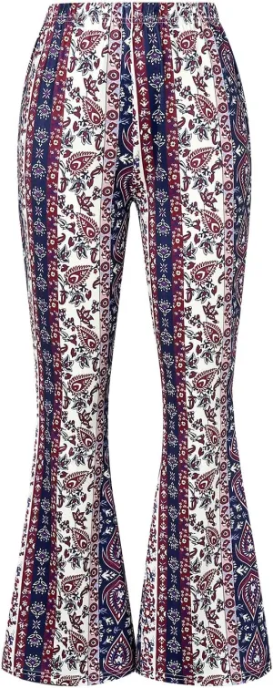 Boho Print Flare Pants for Women High Waist Stretch Comfy Bell Bottom Trousers 70s Hippie Pants Floral Yoga Leggings