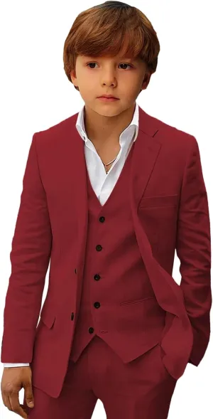 Boys Linen Suit Slim Fit Three Piece Summer Linen Suit for Boys Formal Wedding Outfit Jacket Vest Pant Set