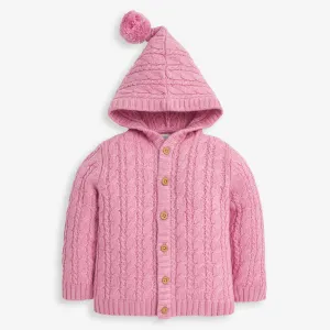 Cable Knit Hooded Cardigan - Pink