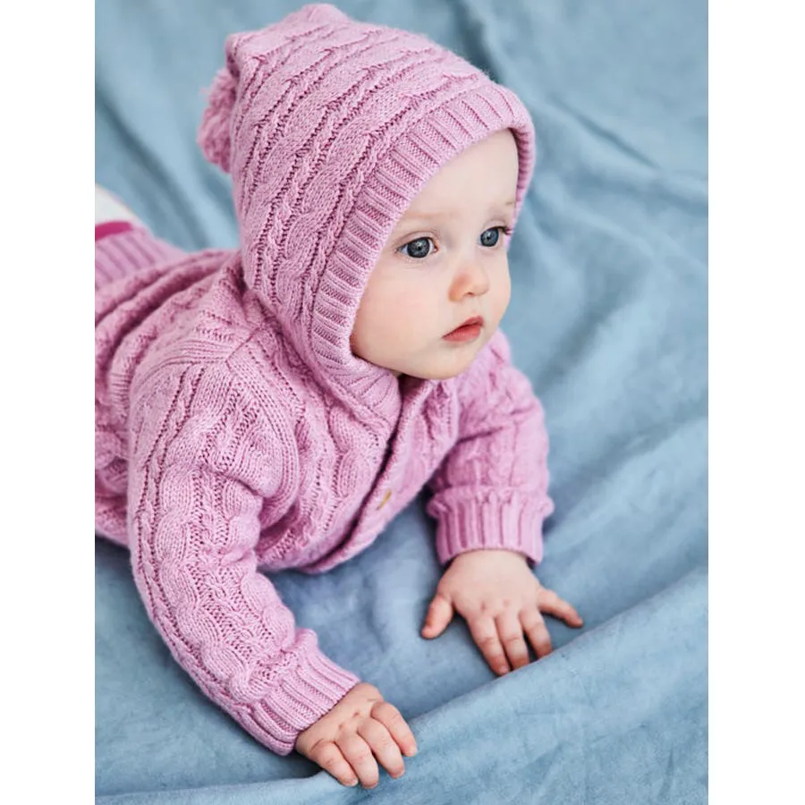 Cable Knit Hooded Cardigan - Pink
