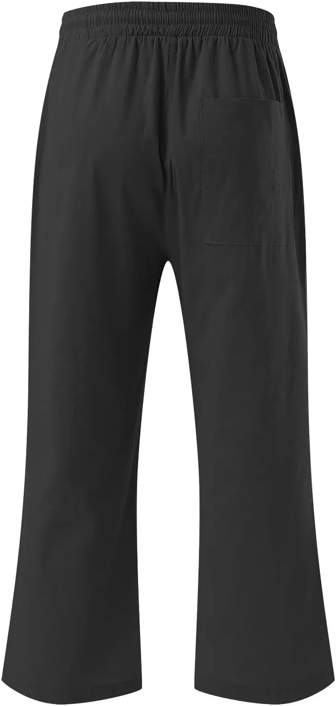 Capri Pants for Women 2025 Summer Casual Cotton Linen Capris Baggy Drawstring Elastic Waist Straight Leg Cropped Trousers