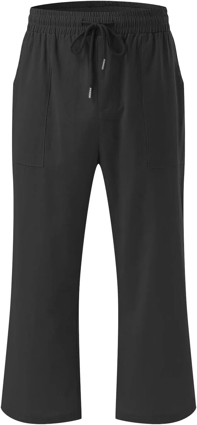 Capri Pants for Women 2025 Summer Casual Cotton Linen Capris Baggy Drawstring Elastic Waist Straight Leg Cropped Trousers