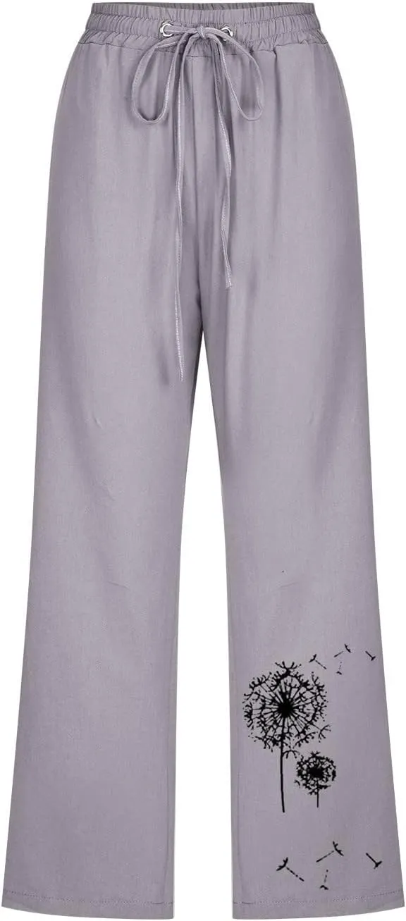 Capri Pants for Women Casual 2024 Summer High Waist Drawstring Linen Pant Loose Lightweight Crop Trousers with Pocket