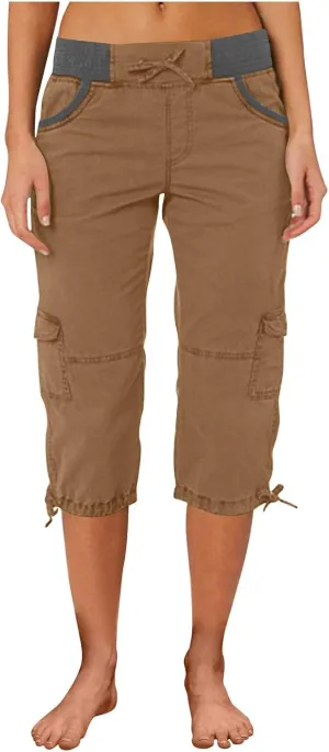 Cargo Capri Pants for Women Stretch High Waist Jogger Sweatpant Casual Lightweight Outdoor Hiking Trouser with Pocket