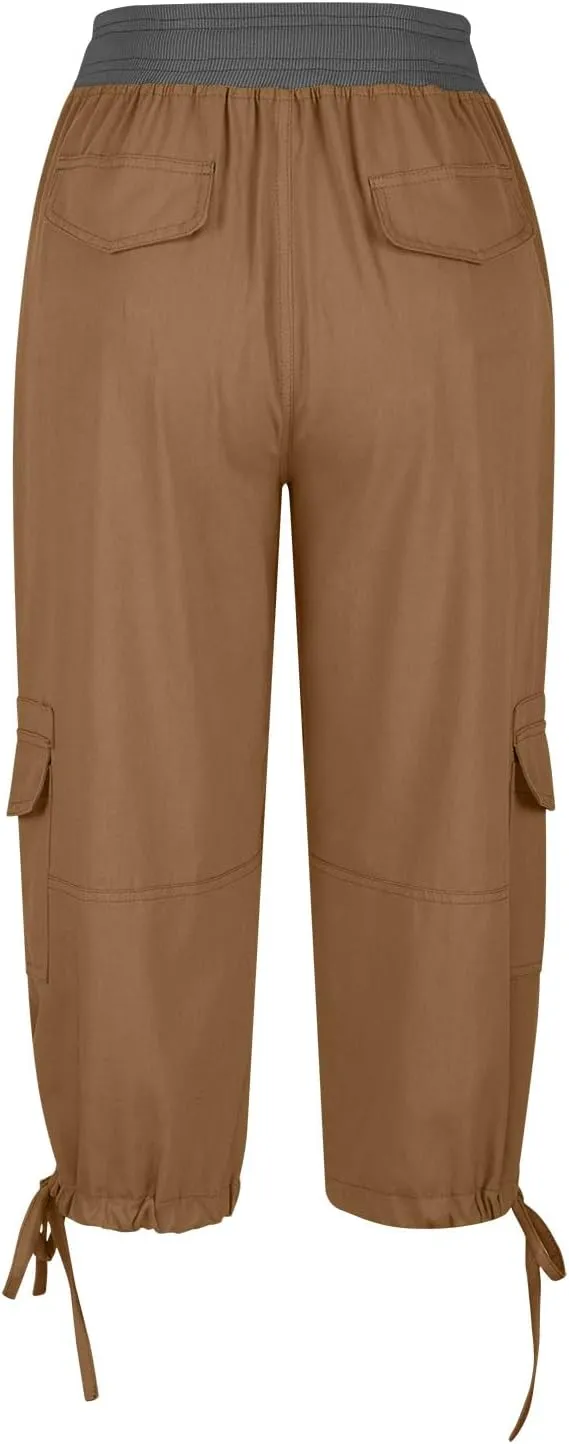 Cargo Capri Pants for Women Stretch High Waist Jogger Sweatpant Casual Lightweight Outdoor Hiking Trouser with Pocket