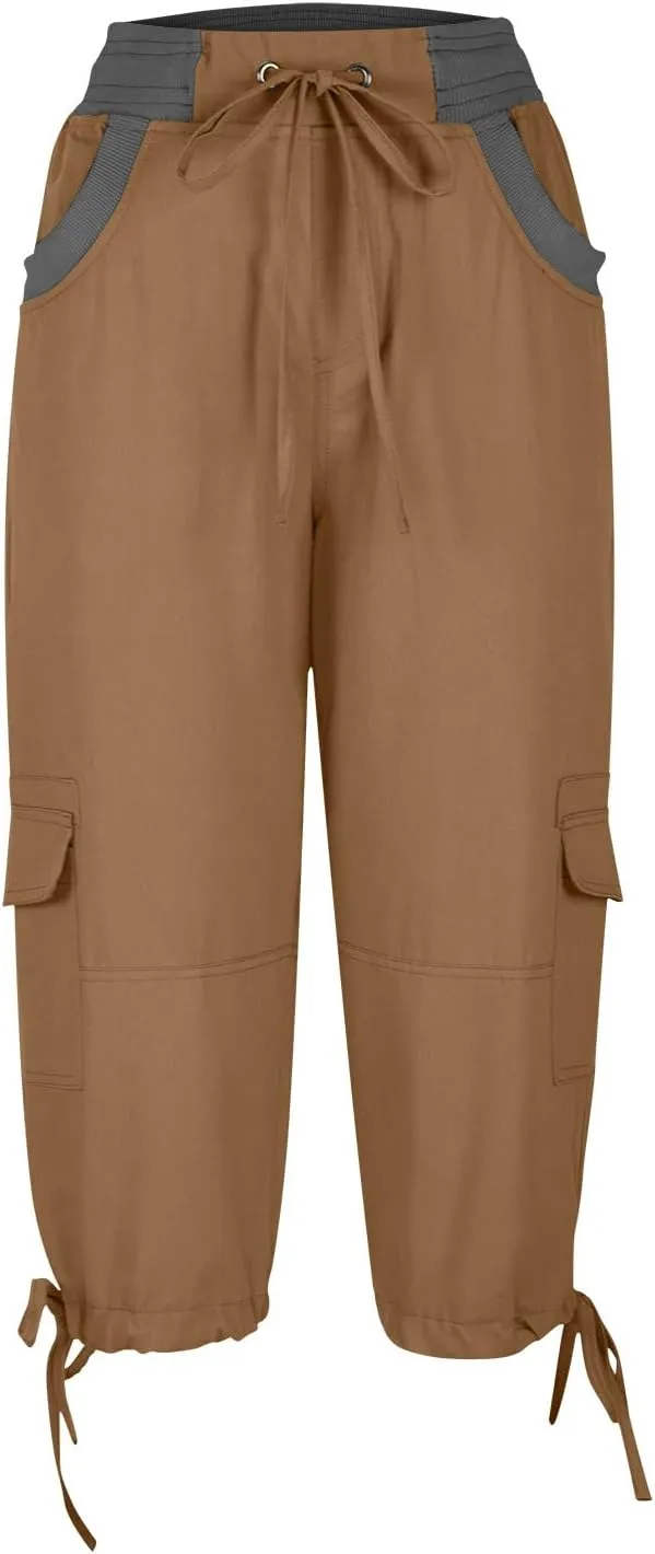 Cargo Capri Pants for Women Stretch High Waist Jogger Sweatpant Casual Lightweight Outdoor Hiking Trouser with Pocket