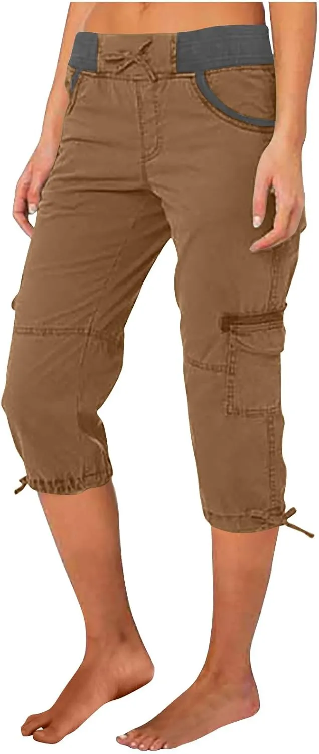 Cargo Capri Pants for Women Stretch High Waist Jogger Sweatpant Casual Lightweight Outdoor Hiking Trouser with Pocket