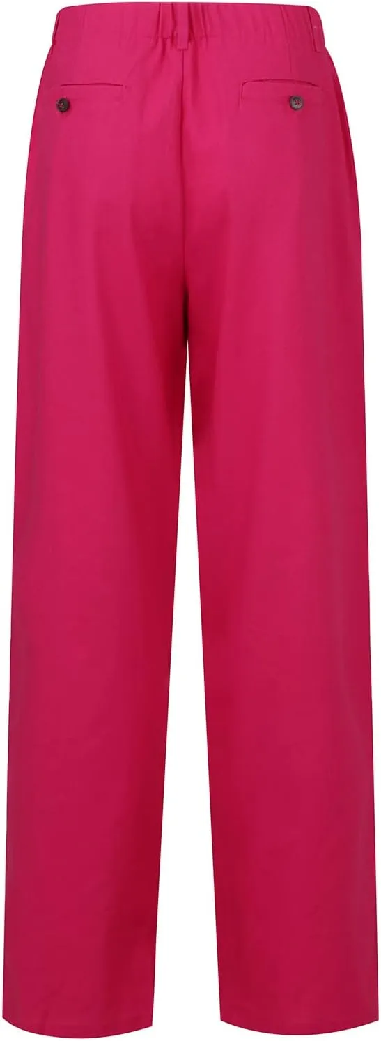 Cargo Pants for Women Casual Solid Pant Straight High Waist Buttons Pleated Trousers Wide Leg Sweatpants with Pocket