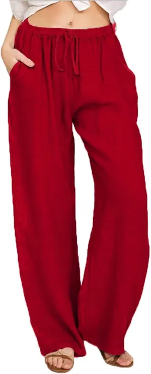 Casual Linen Pants Women Summer Loose Baggy Pants High Waist Slacks 2025 Vacation Summer Wide Leg Trousers