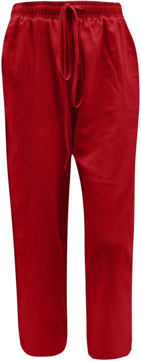 Casual Linen Pants Women Summer Loose Baggy Pants High Waist Slacks 2025 Vacation Summer Wide Leg Trousers