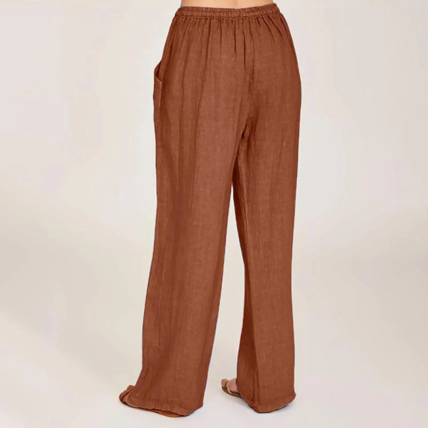 Casual Woman Linen Pants Loose High Waist Pants Baggy Flowy Slacks 2025 Summer Drawstring Cotton Long Trousers