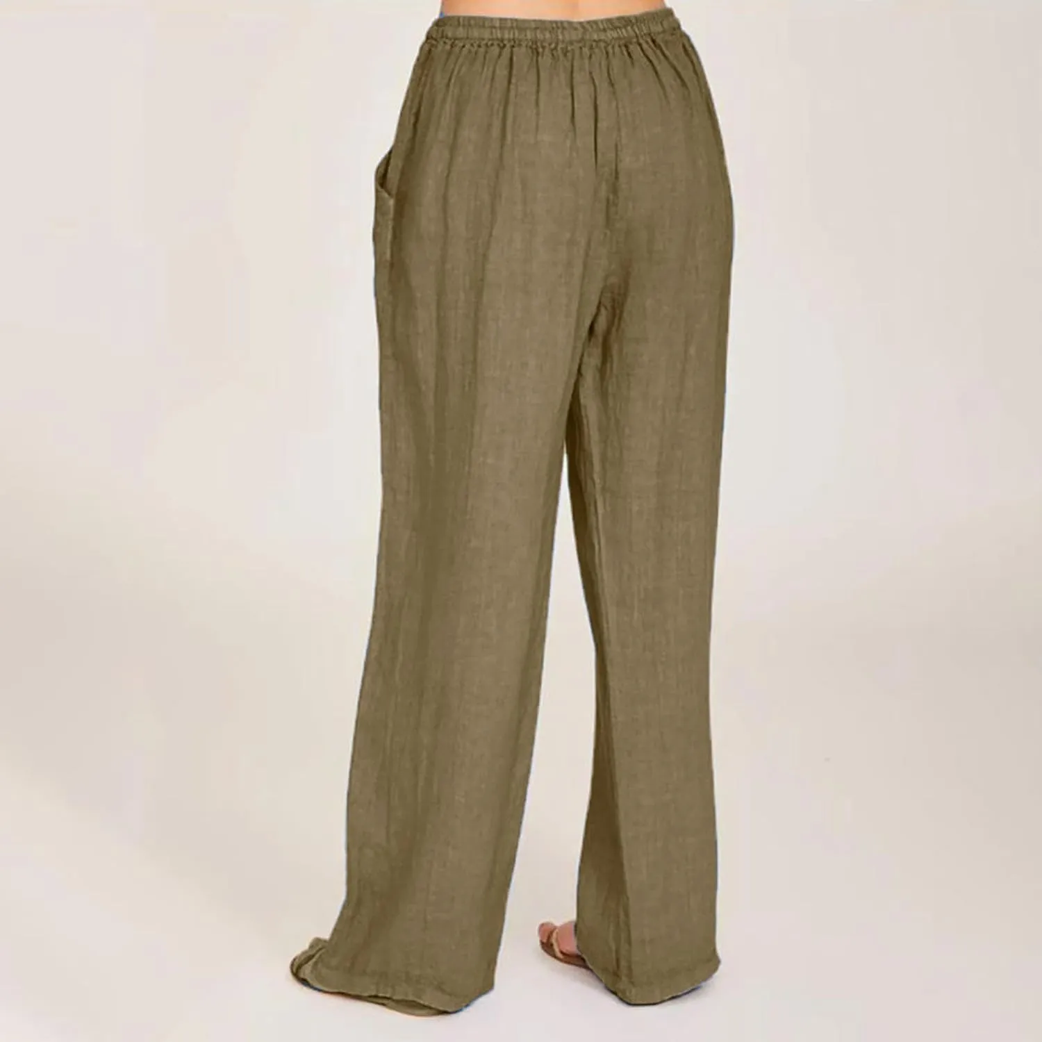Casual Woman Linen Pants Loose High Waist Pants Baggy Flowy Slacks 2025 Summer Drawstring Cotton Long Trousers