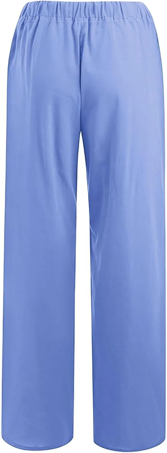 Casual Woman Linen Pants Loose High Waist Pants Baggy Flowy Slacks 2025 Summer Drawstring Cotton Long Trousers
