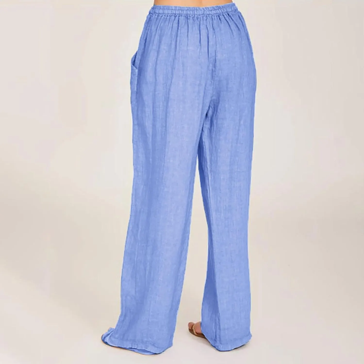 Casual Woman Linen Pants Loose High Waist Pants Baggy Flowy Slacks 2025 Summer Drawstring Cotton Long Trousers