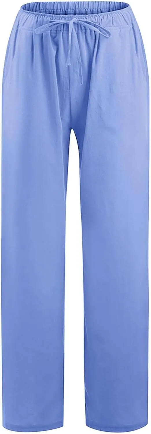 Casual Woman Linen Pants Loose High Waist Pants Baggy Flowy Slacks 2025 Summer Drawstring Cotton Long Trousers