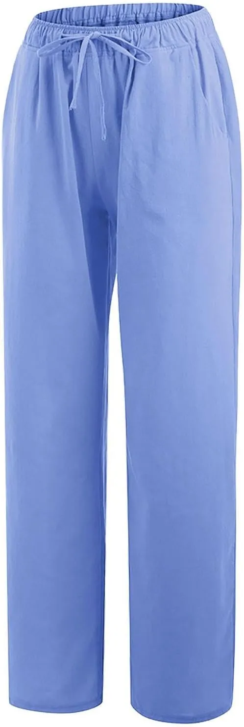 Casual Woman Linen Pants Loose High Waist Pants Baggy Flowy Slacks 2025 Summer Drawstring Cotton Long Trousers
