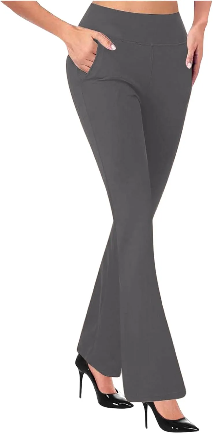 Cbcbtwo Women Business Casual Pants High Waist Stretchy Trousers Pull on Office Slacks Straight Leg Work Pants with Pockets