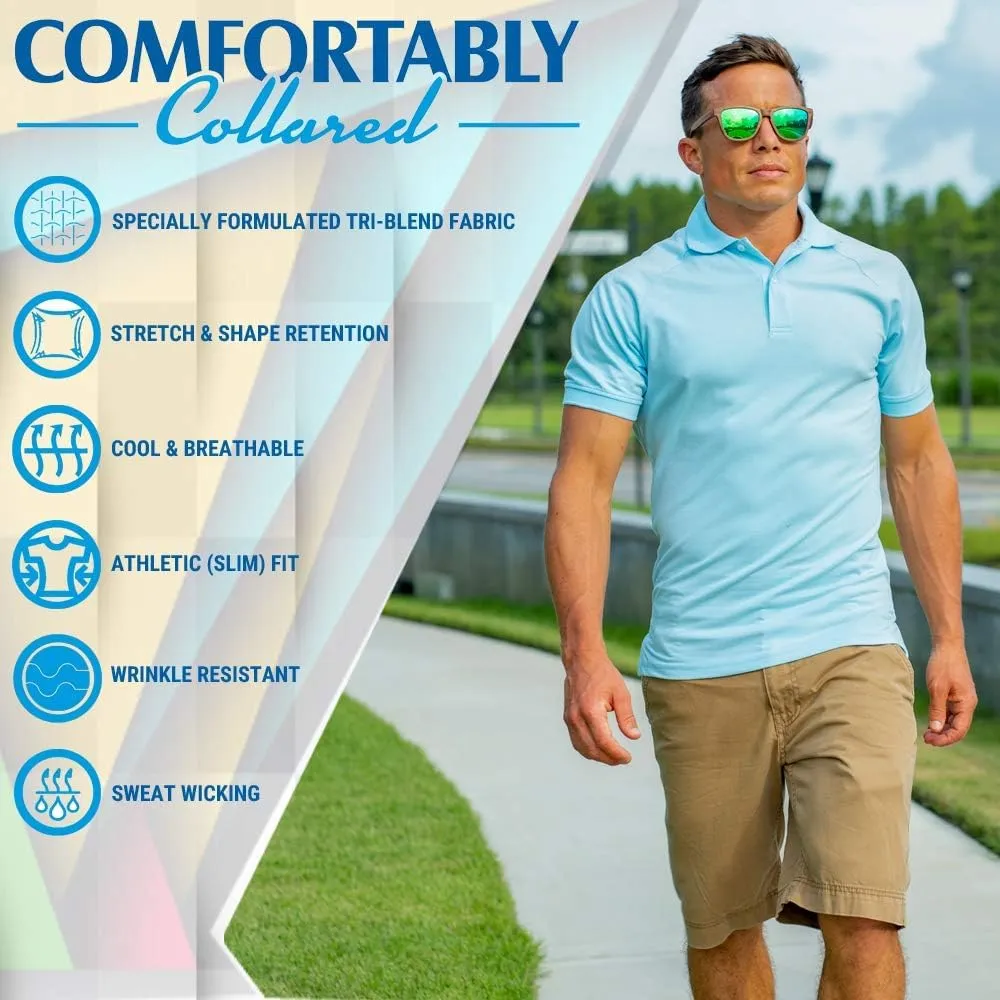 CC Perfect Slim Fit Polo Shirts for Men   Stretch | Breathable Sweat Wicking Short Sleeve Fitted Collared Mens Polo T Shirt