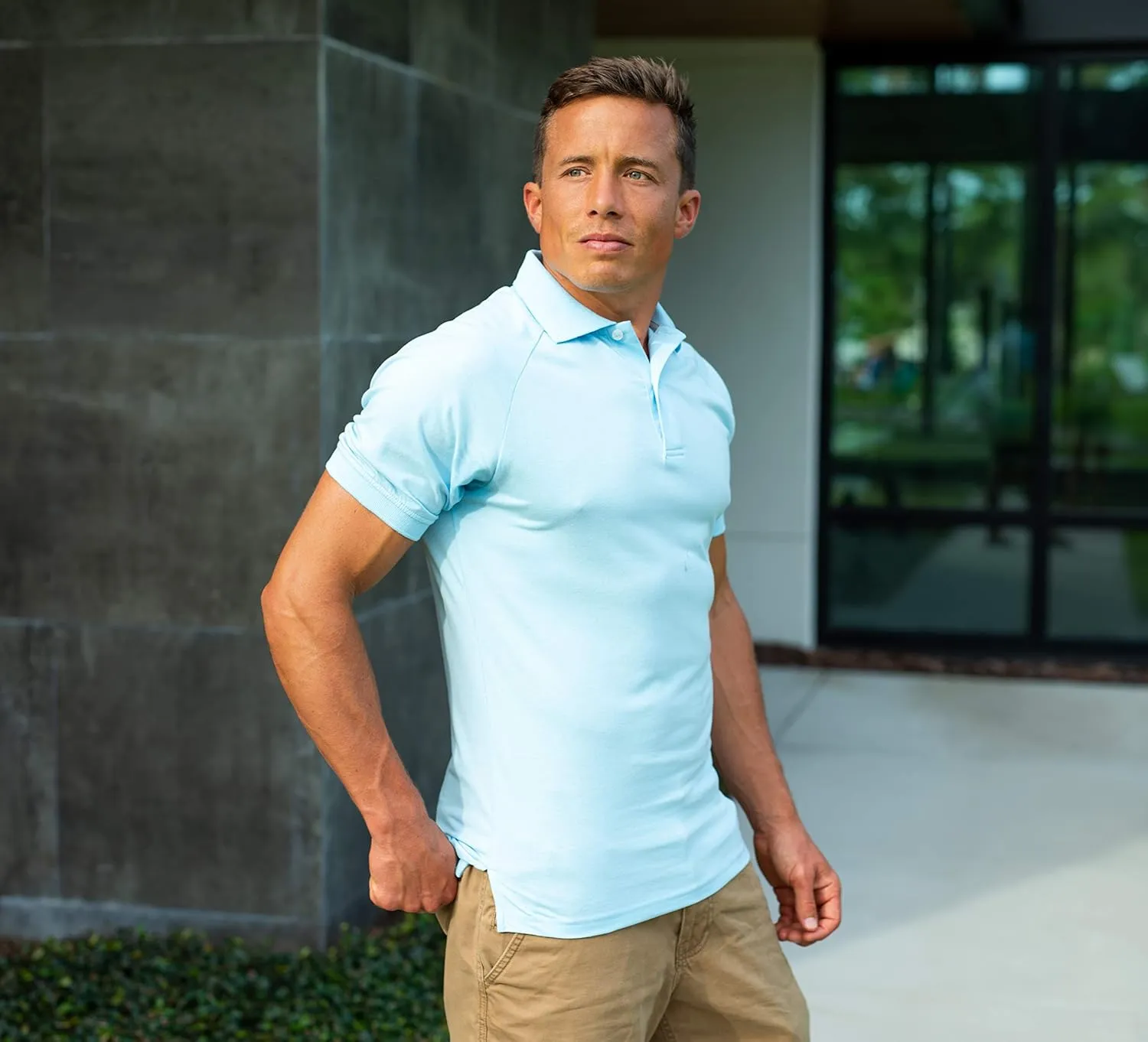 CC Perfect Slim Fit Polo Shirts for Men   Stretch | Breathable Sweat Wicking Short Sleeve Fitted Collared Mens Polo T Shirt